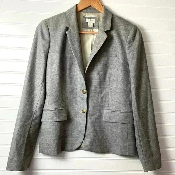 J Crew Womens Wool Notched Collar Button Up Jacket Blazer Light Gray Size - Picture 2 of 10